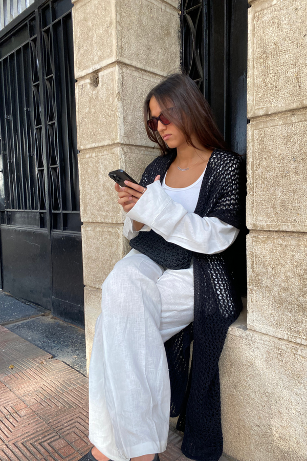 Dream Weaver Crochet Kimono in Black