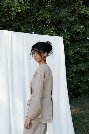 Linen Wrap top in Beige