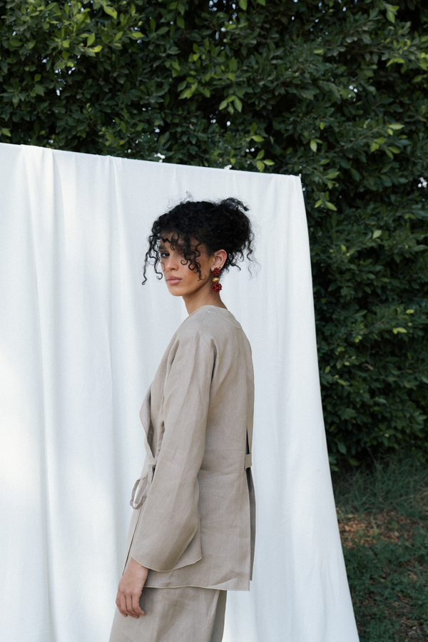 Linen Wrap top in Beige