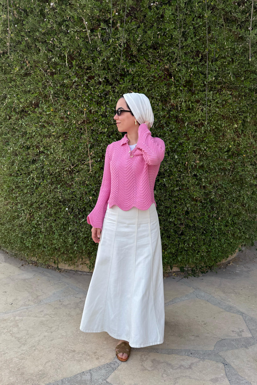 Pointelle Polo Shirt in Pink