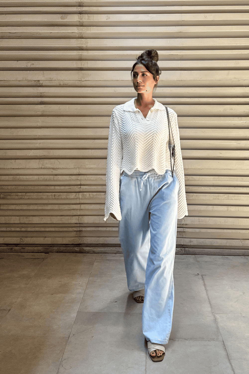 Pointelle Polo Shirt in White