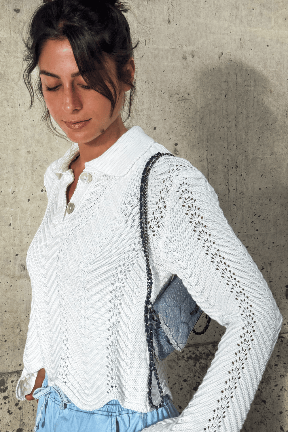 Pointelle Polo Shirt in White