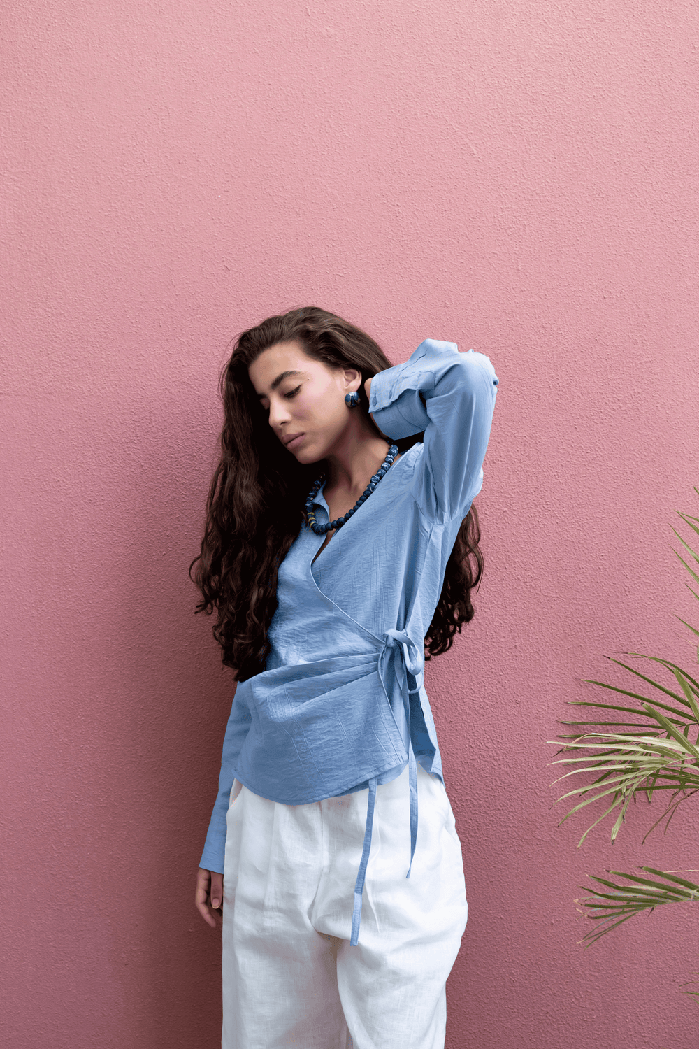 Crinkled Tie Wrap Shirt in Steel Blue