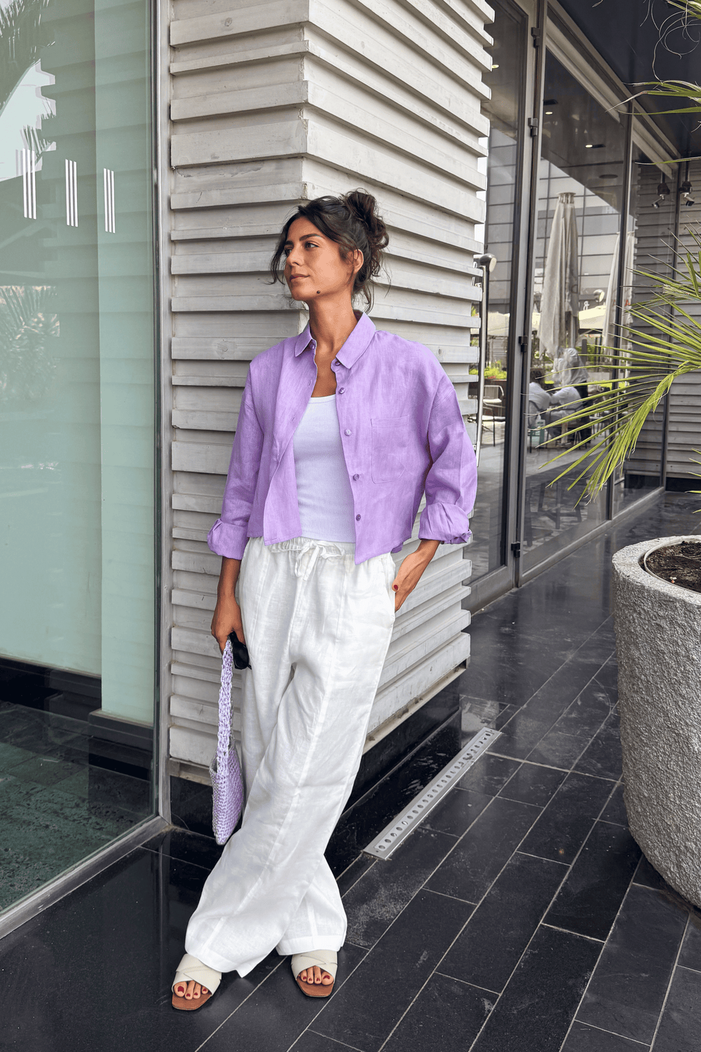 Cropped Linen Shirt in Lilac