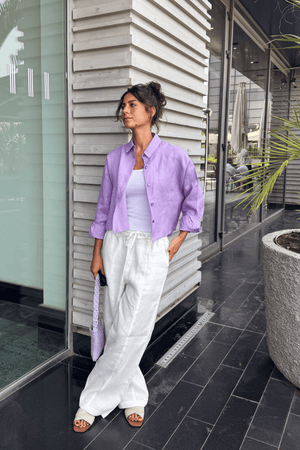 Cropped Linen Shirt in Lilac