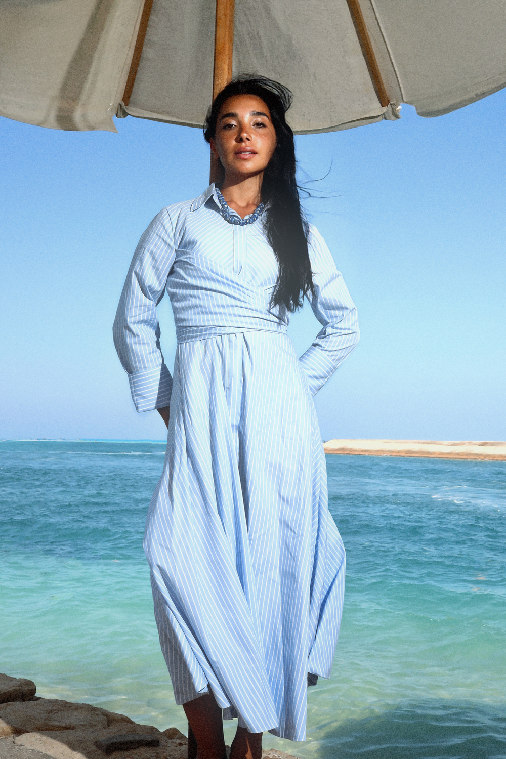 Striped Poplin Wrap Dress