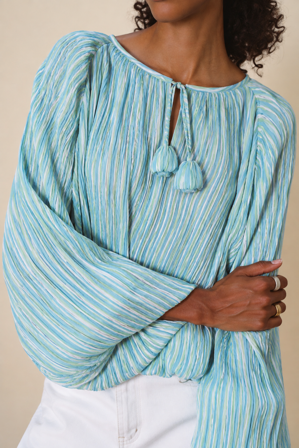 Pleated Balloon Blouse in Baby Blue