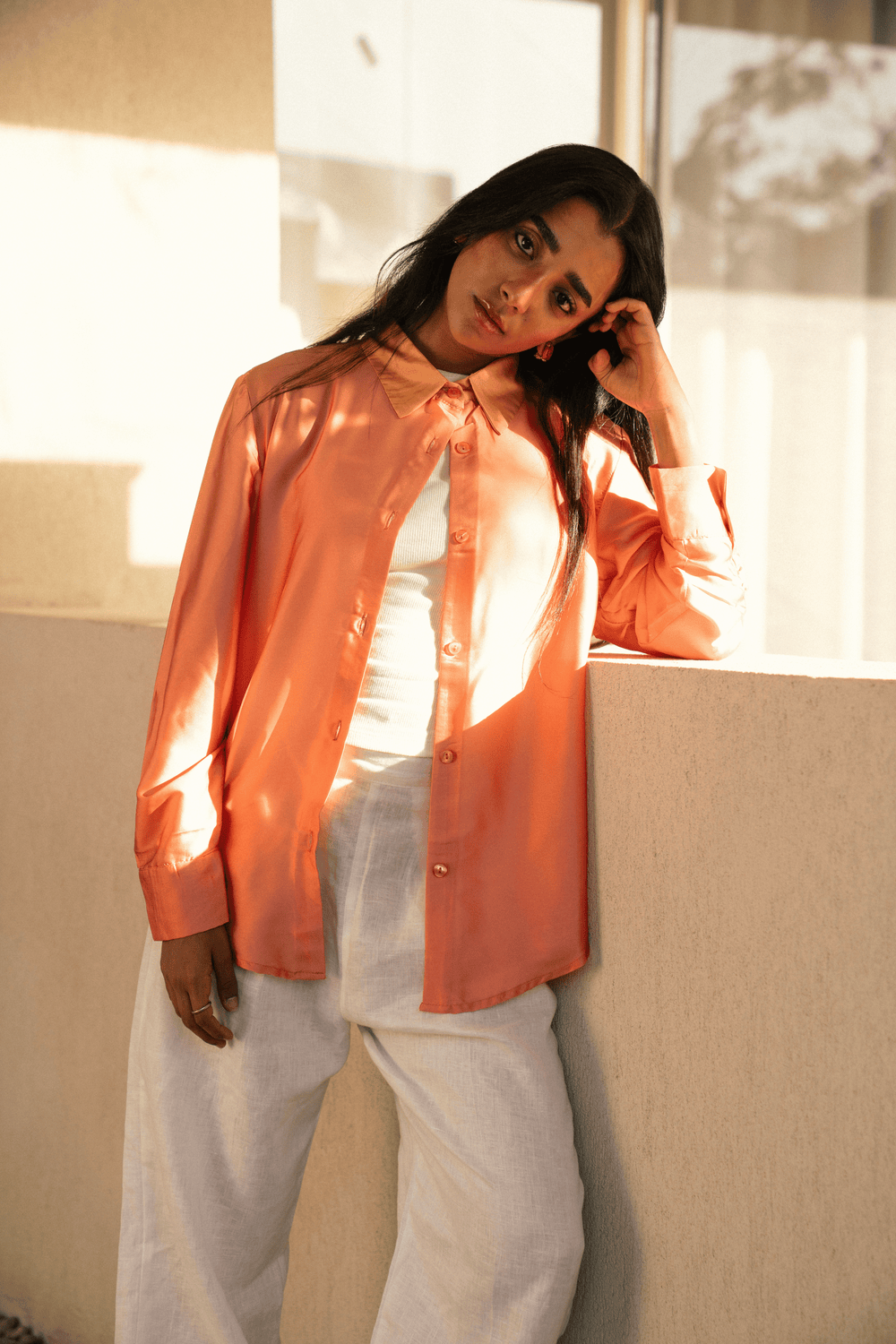 Satin Shirt in Orange