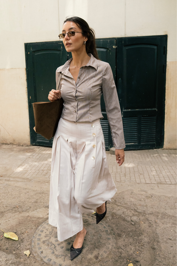 Pleated Linen Skirt in Beige