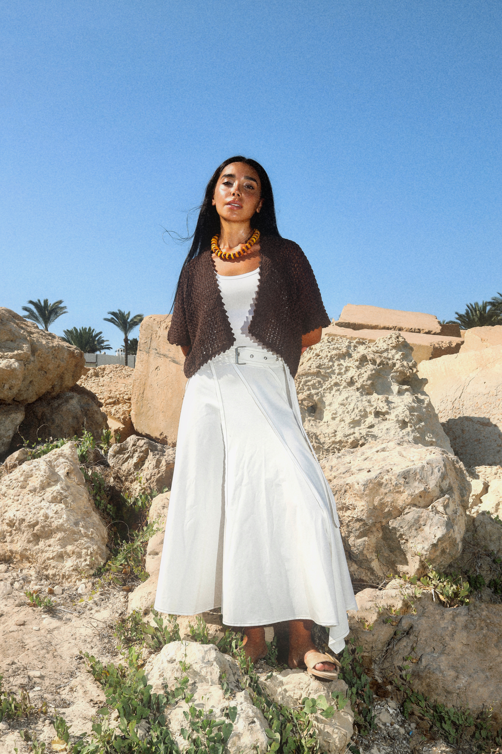 Belted Poplin Skirt in White