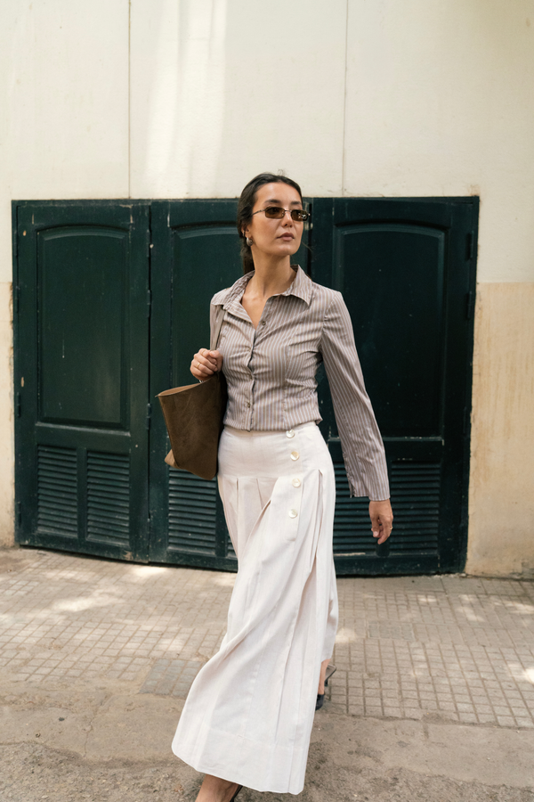 Pleated Linen Skirt in Beige