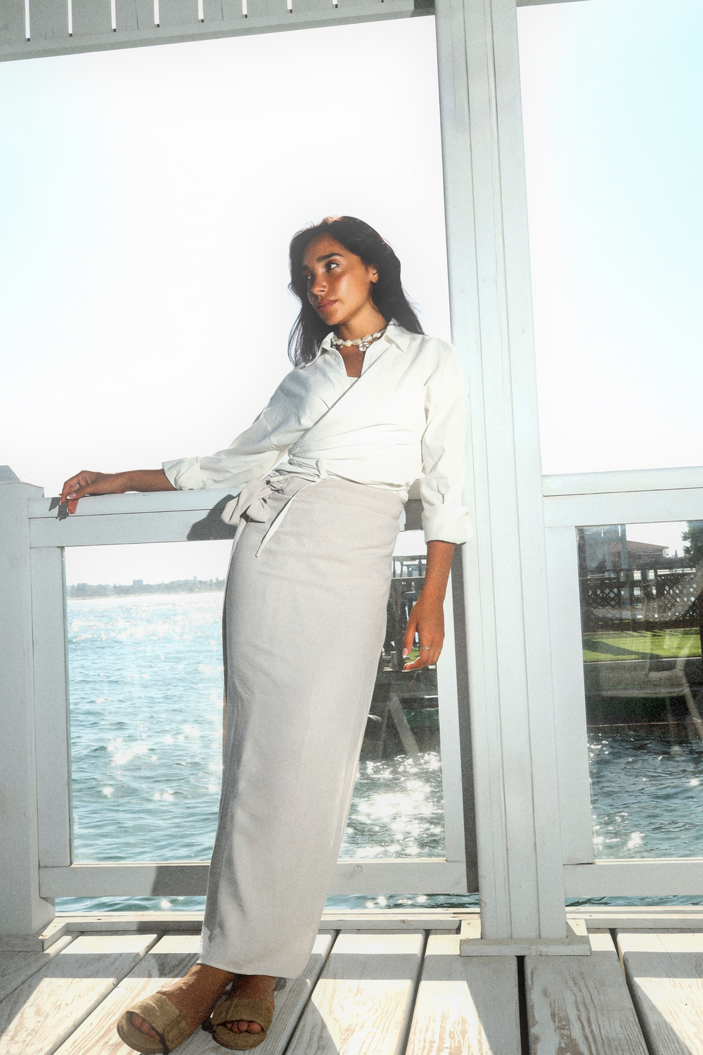 Side Wrap Linen Skirt in Grey