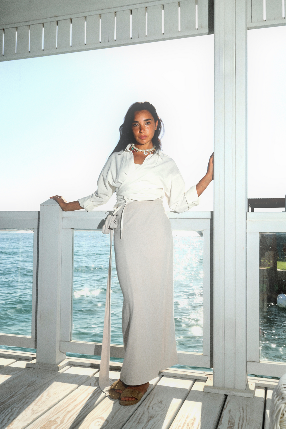 Side Wrap Linen Skirt in Grey