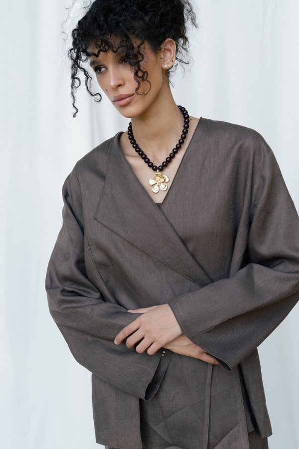 Linen Wrap top in Brown