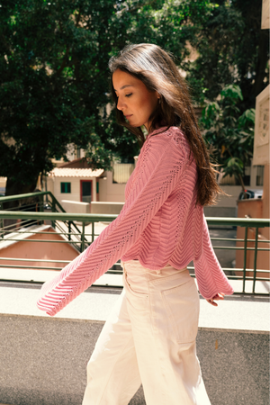 Pointelle Polo Shirt in Pink