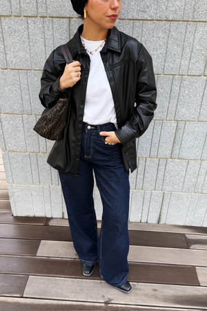 Faux Leather Shirt in Black