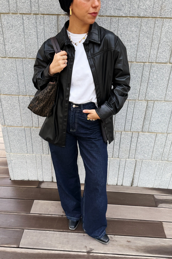 Faux Leather Shirt in Black