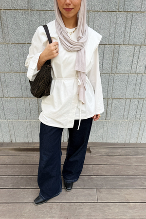 Poplin Scarfed Top in White