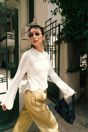 Pointelle Polo Shirt in White