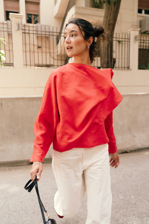 Linen Scarf Top in Red