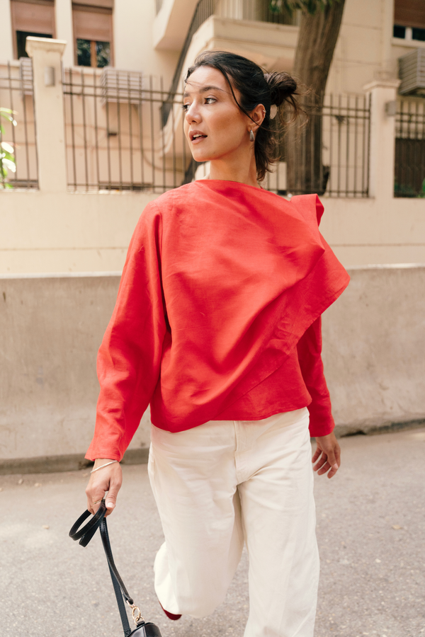 Linen Scarf Top in Red