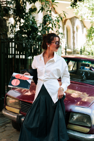 Poplin Shirt with Back Tie in White