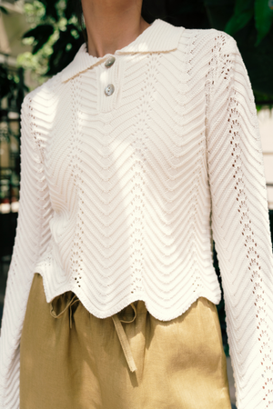 Pointelle Polo Shirt in White