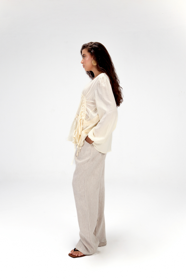 Asymmetric Ruched top in Off White