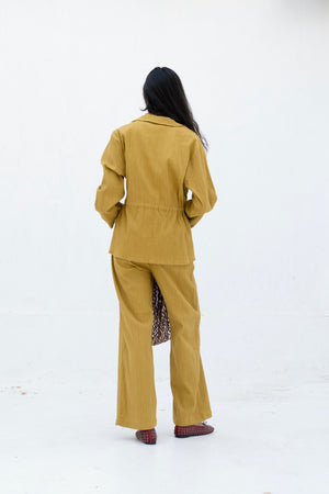 Crinkled Front Tie Set in Mustard