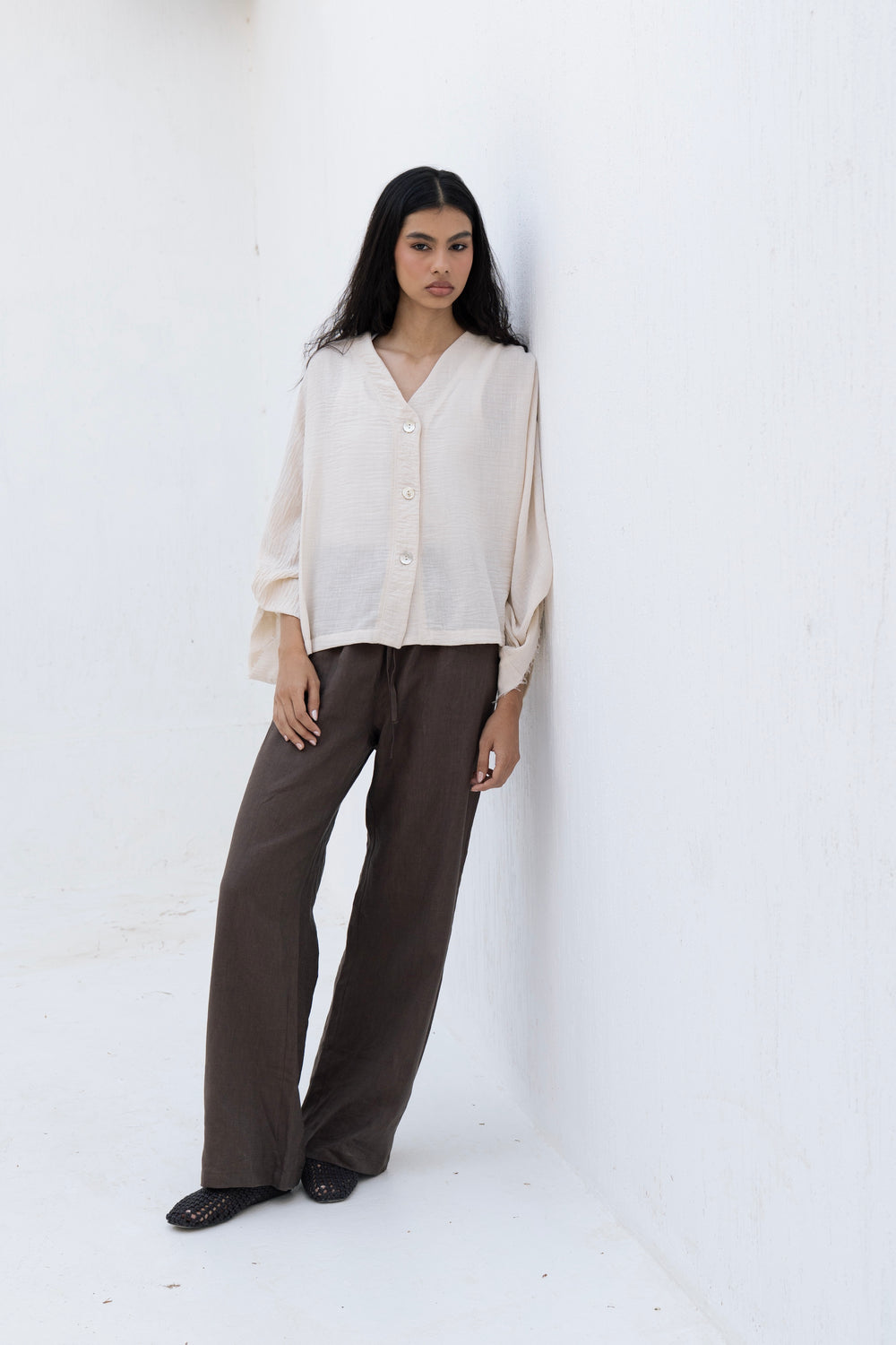 Back-Tie Top in Light Beige