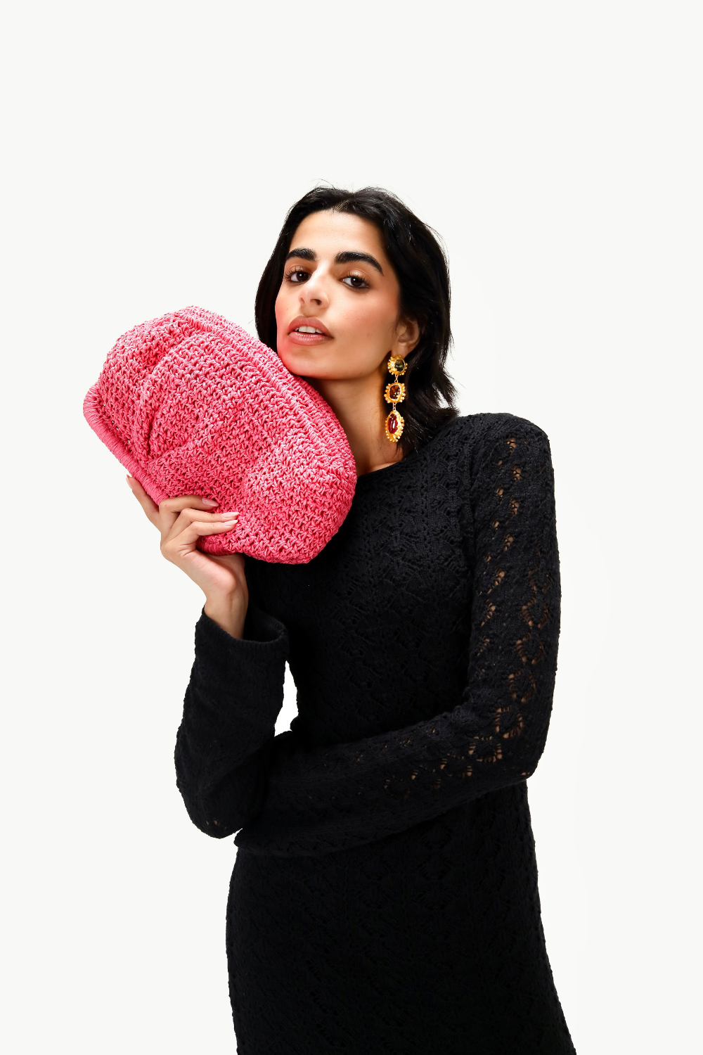 Raffia Clutch in Pink