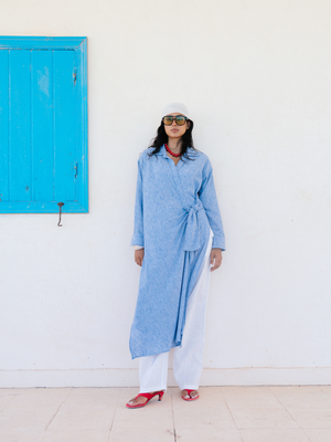 Long Wrap Shirt in Blue