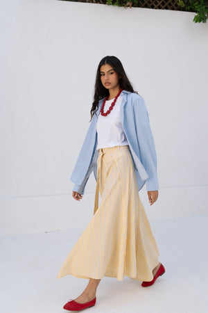 Belted Poplin Skirt in Yellow