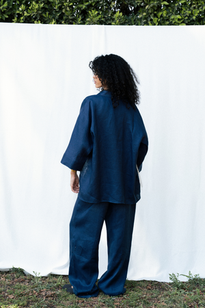 Relaxed Fit Linen Pants in Navy