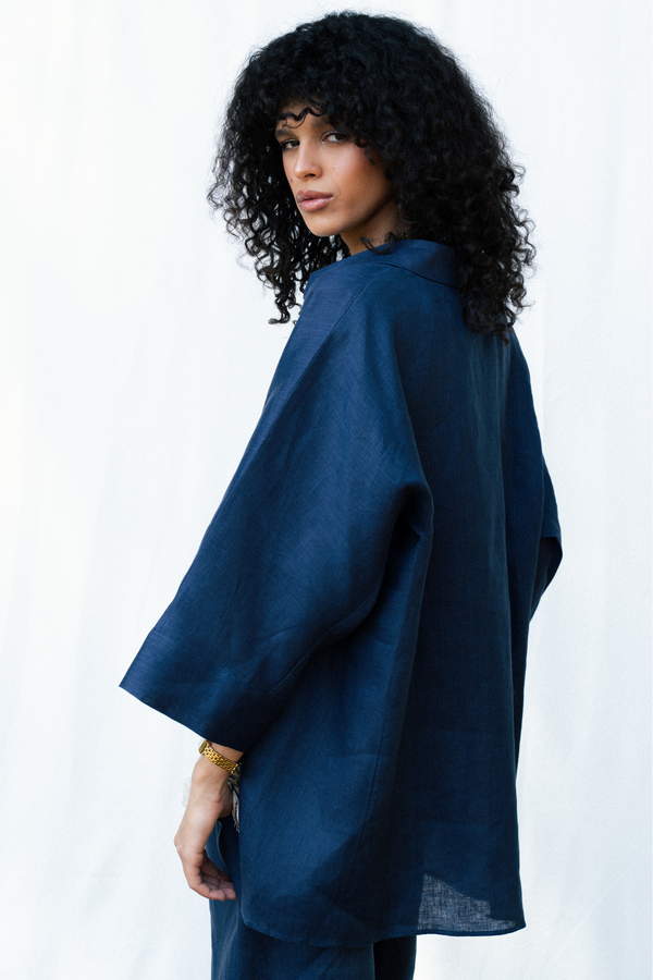 Oversized Linen Shirt in Navy