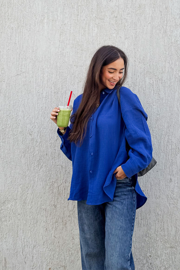 Cotton Muslin Shirt in Royal Blue