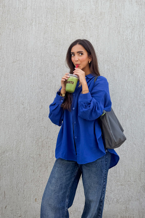 Cotton Muslin Shirt in Royal Blue