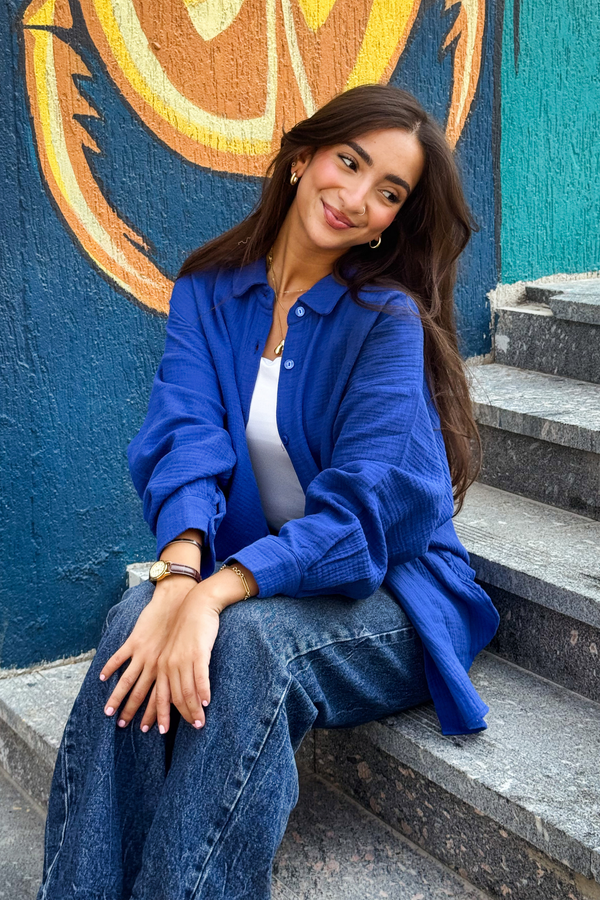 Cotton Muslin Shirt in Royal Blue