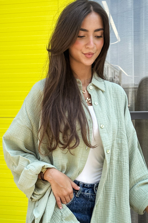 Cotton Muslin Shirt in Olive