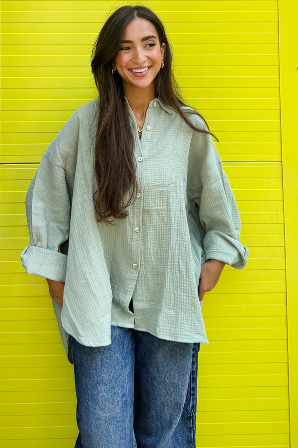 Cotton Muslin Shirt in Olive