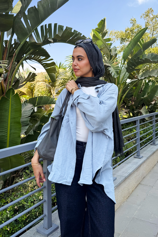 Cotton Muslin Shirt in Teal