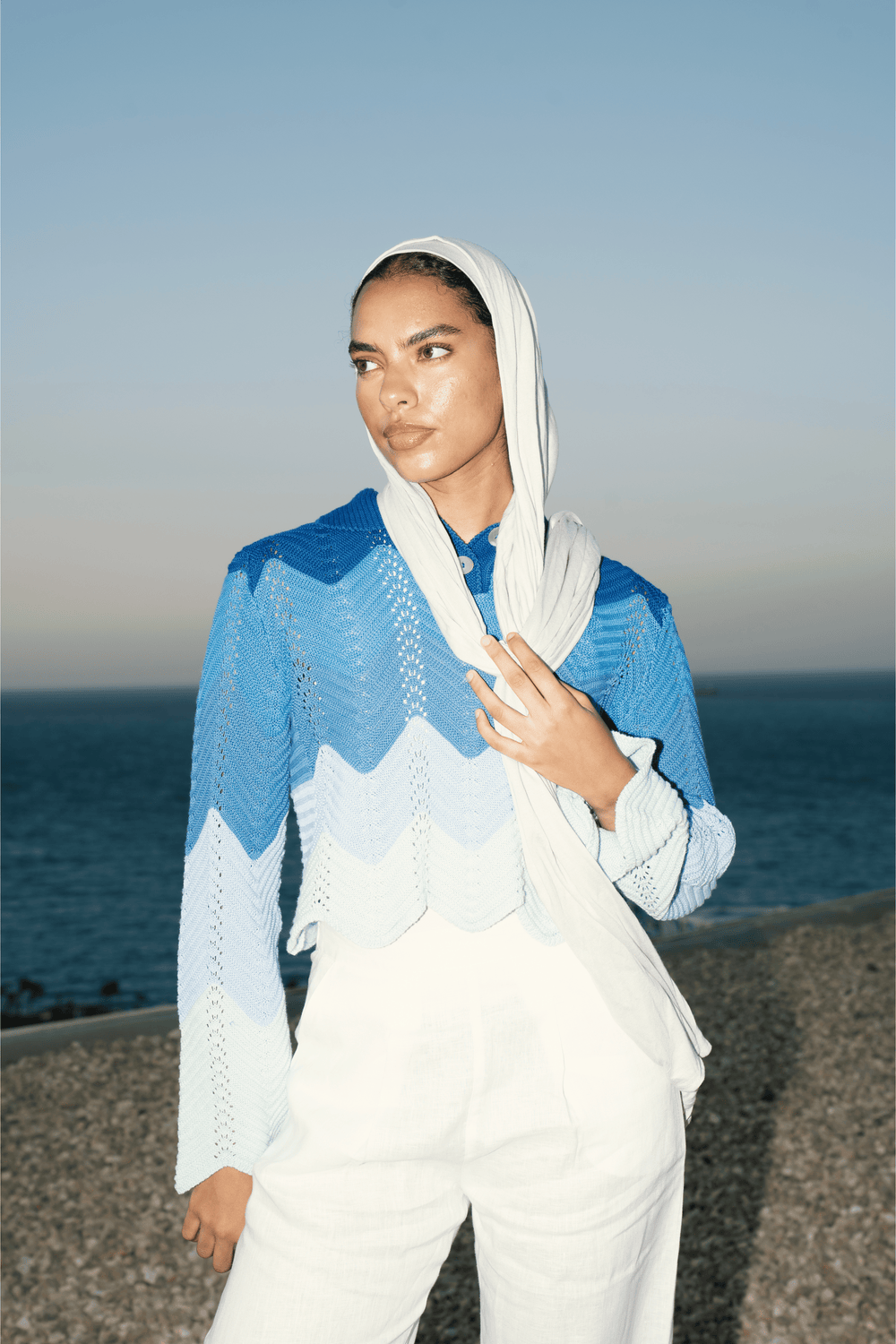 Pointelle Polo Shirt in Blue