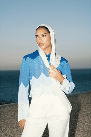 Pointelle Polo Shirt in Blue