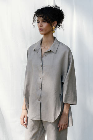 Oversized Linen Shirt in Cafe