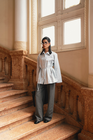 Belted Poplin Shirt in Blue