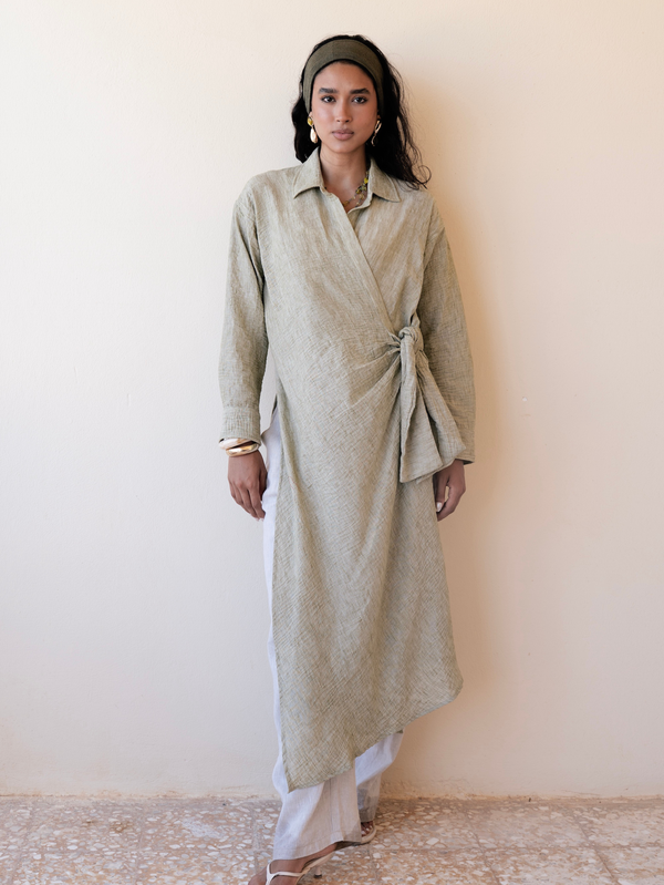 Long Wrap Shirt in Olive