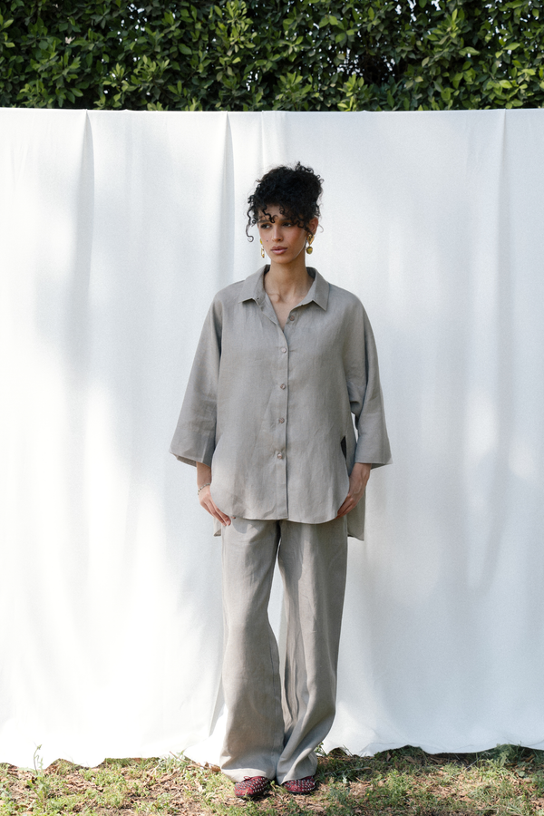 Relaxed Fit Linen Pants in Cafe
