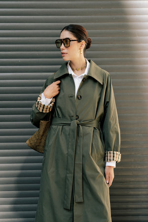 Long Oversized Trench in Olive