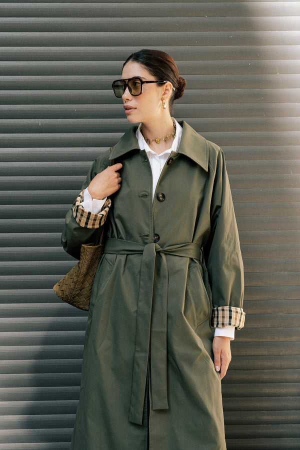Long Oversized Trench in Olive