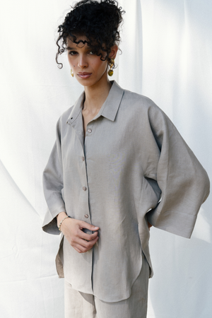 Oversized Linen Shirt in Cafe